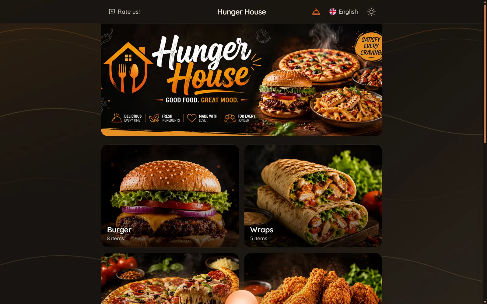Serva menu with food categories