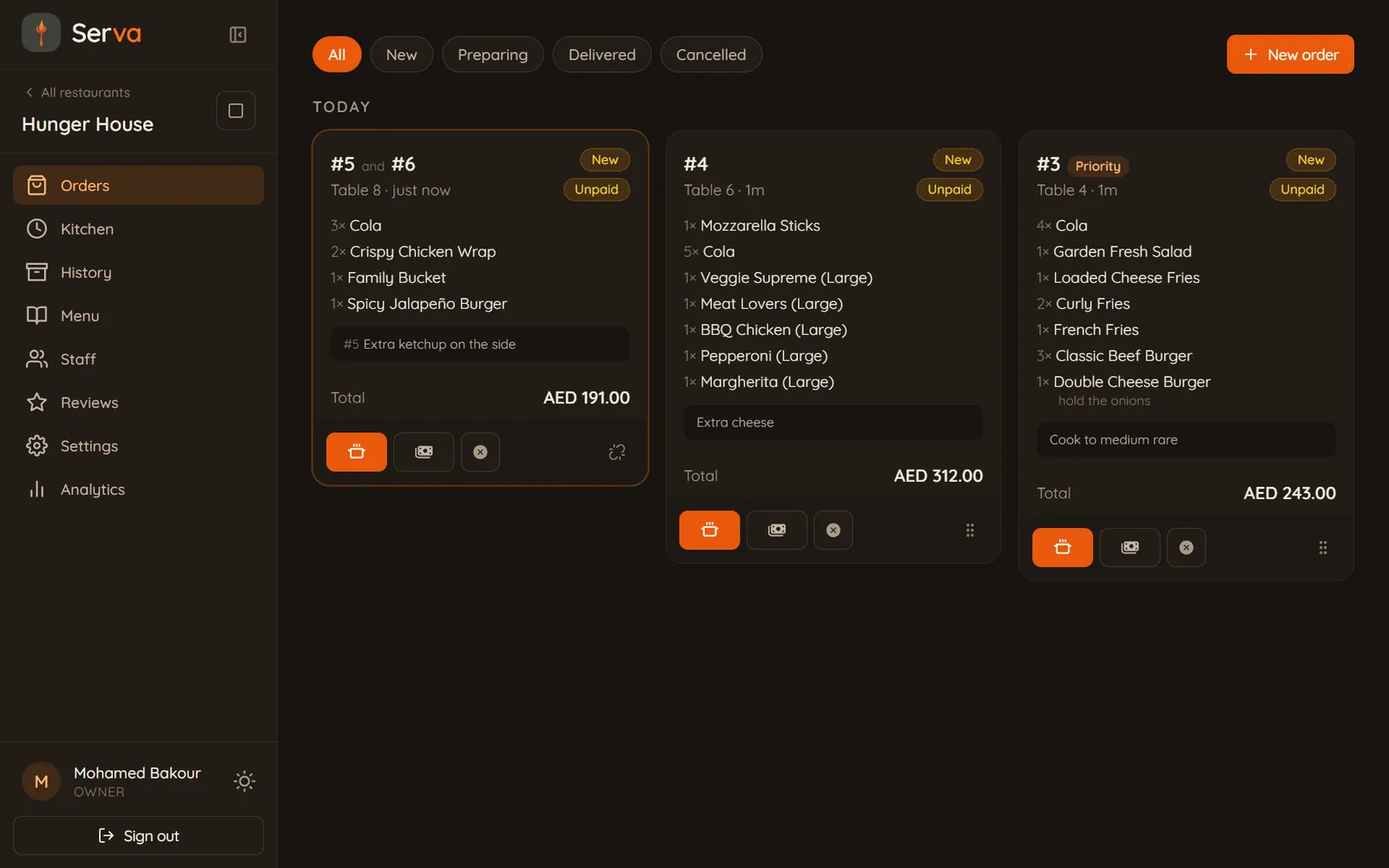 Serva live orders board